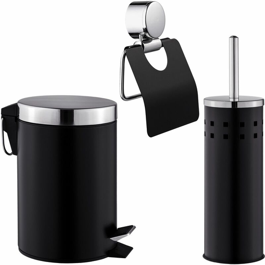 Toilet set 3 PCs. - toilet roll holder, toilet brush, bathroom accessories set - black