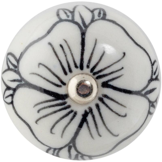 Round Ceramic Cabinet Knob - Black Bud - Nicola Spring