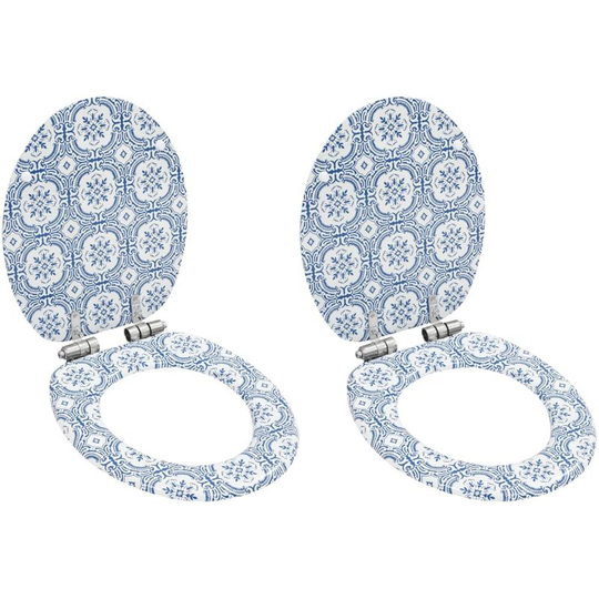 Wc Toilet Seats 2 pcs with Soft Close Lids mdf Porcelain Design - Hommoo