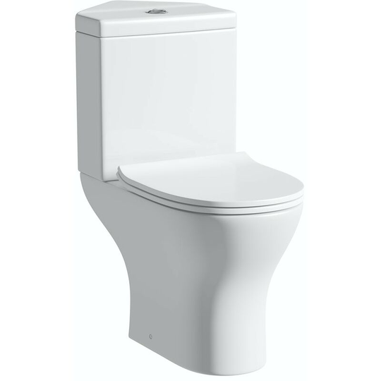 Derwent round compact corner close coupled toilet with slimline soft close toilet seat - White - Orchard
