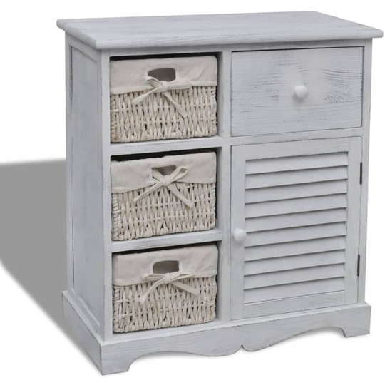 Vidaxl - Wooden Cabinet 3 Left Weaving Baskets White White
