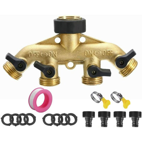 Perlerare - 4 Way Brass Faucet Garden Distributor, Garden Hose Splitter - Watering Parts and Fittings for Garden Irrigation