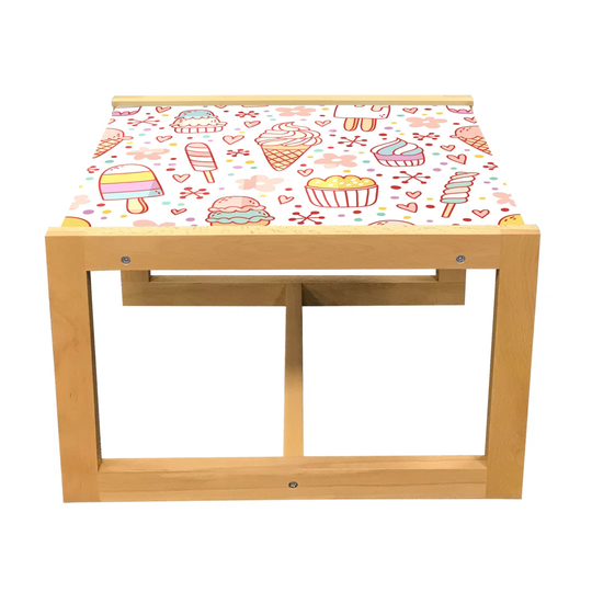 Ice Cream Coffee Table, Candies And Yummy Heart Summer Flower Color Dots Design, Acrylic Glass Center Table With Wooden Frame For Offices Dorms Peach