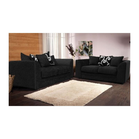 Zina 3 & 2 Seater Chenille Fabric Sofa Set - Black