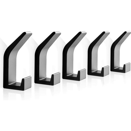 Towel holder without drilling black 5 pieces, towel hook wall hook coat hook wall made of stainless steel, rustproof, hook for bathroom toilet towel