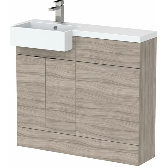 Hudson Reed Fusion LH Combination Unit with Square Semi Recessed Basin 1000mm Wide - Driftwood