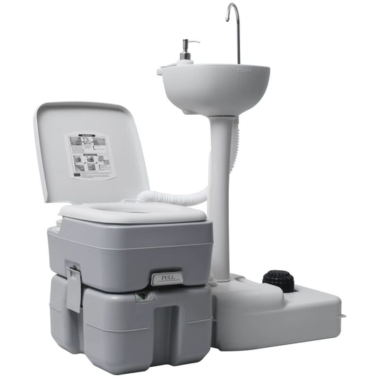 Portable Camping Toilet and Handwash Stand Set Grey FF30140_UK - Topdeal