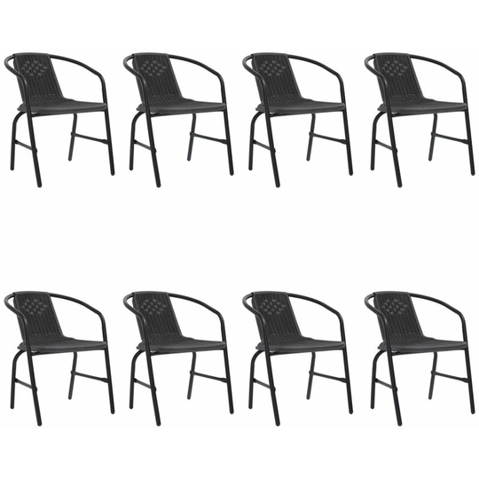 Garden Chairs 8 pcs Plastic Rattan and Steel 110 kg vidaXL - Black