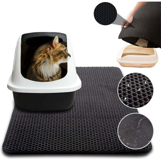 Perlerare - Cat Litter Mat Cat Litter Tray, Non-Toxic Waterproof Eva, Double Layer Honeycomb Design, Black