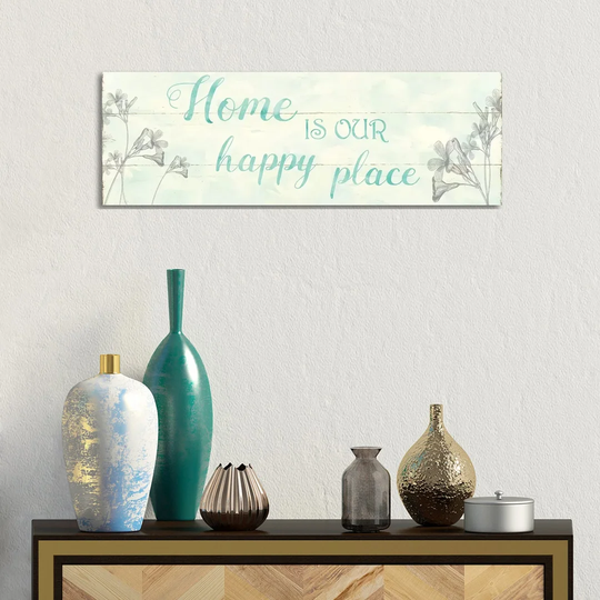 Home Is Our Happy Place by Carol Robinson - Panoramic Typography Print on Canvas