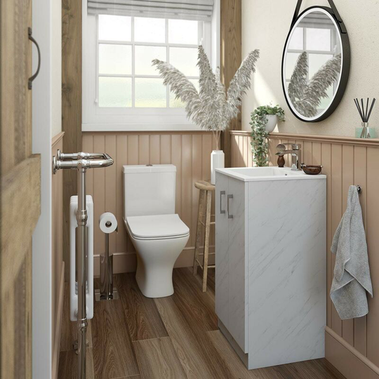 Orchard - Lea marble floorstanding vanity unit 420mm and Derwent square close coupled toilet suite - White
