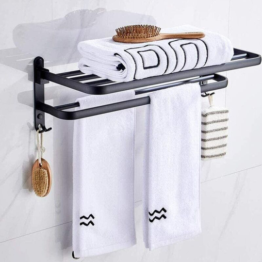 Wall-mounted towel rack Bathroom Towel Rack Black Wall Shelves with Towel Bar Two-Layer Shelving Towel Racks for Bathroom Bathroom shelf (Size :