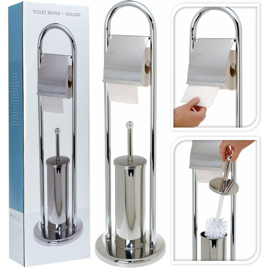 Toilet Paper/Brush Holder Stainless Steel Silver Bathroom Solutions - Silver