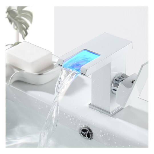 Washbasin faucet with led sink hot and cold faucet all copper white waterfall outlet