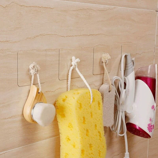 Transparent No Drilling Self Adhesive Powerful Hooks, No Scratches Waterproof and Oilproof for Home Bathroom and Kitchen (8pcs)