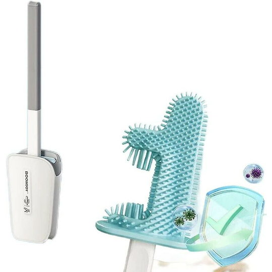 Cactus Toilet Brush, Long Handle Soft Silicone Flexible Toilet Cleaning Brush with Quick Dry Holder White