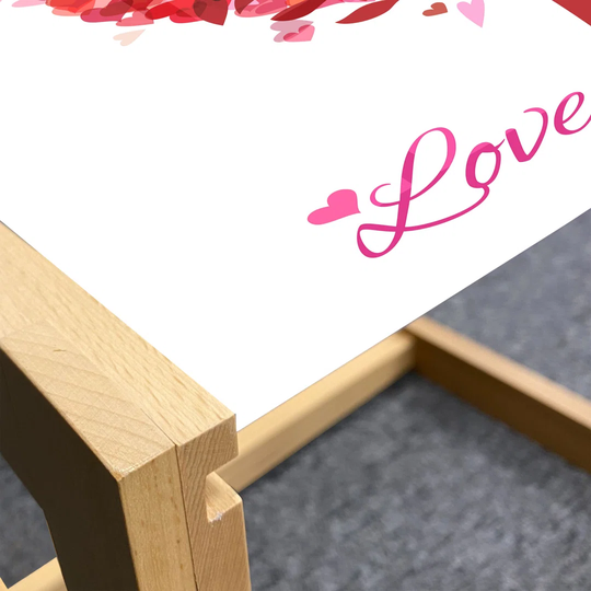 Love Coffee Table, Tree In The Shape Of Heart Holiday Romance Garden Vintage Style Design, Acrylic Glass Center Table With Wooden Frame For Offices Do