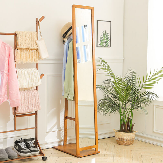 Livingandhome - Brown Free Standing Full Length Mirror with Cloth Rack for Bedroom
