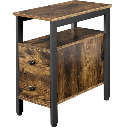 End Table, Side Table With 2 Drawer, Sofa Side Table With Storage Cabinet, Slim Bedside Table For Bedroom/Living Room/Small Space, Vintage Style, Rust