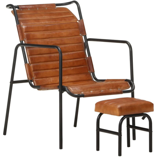Relaxing Armchair with a Footrest Brown Real Leather Vidaxl Brown