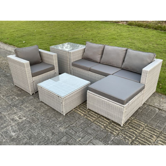 Light Grey Lounge Outdoor pe Rattan Garden Furniture Set Wicker Sofa Set Square Coffee Table Armchair Side Tea Table - Fimous