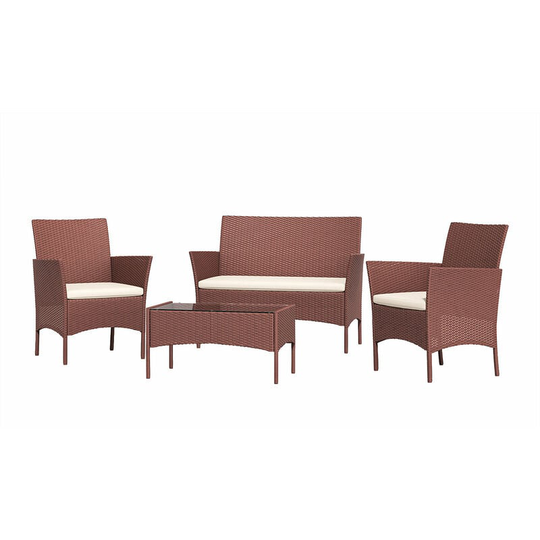 4 Seater Outdoor Rattan Furniture Garden Patio Set with Armchairs Sofa Table Cushions Brown