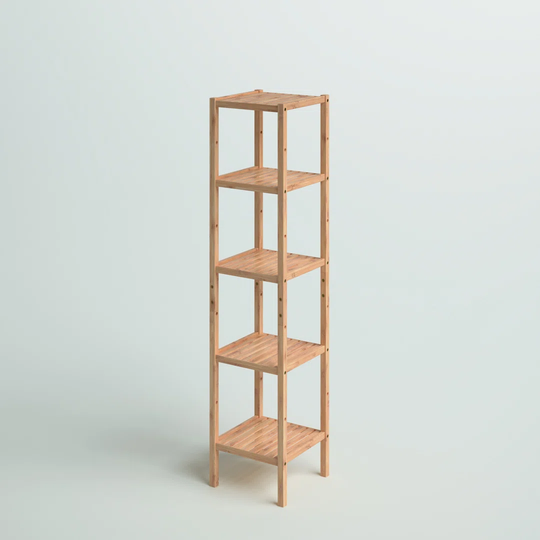 Beyonce Bamboo Bathroom Shelf With 5 Shelves, Kitchen Shelf, Shoe Rack, Column Shelf With 5 Shelves In Eco-Friendly Bamboo Wood, Bathroom Cabinet 33 X