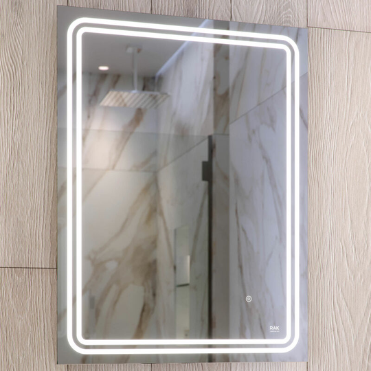 Rak Pluto led Portrait Bluetooth Mirror with Switch and Demister Pad 800mm h x 600mm w Illuminated