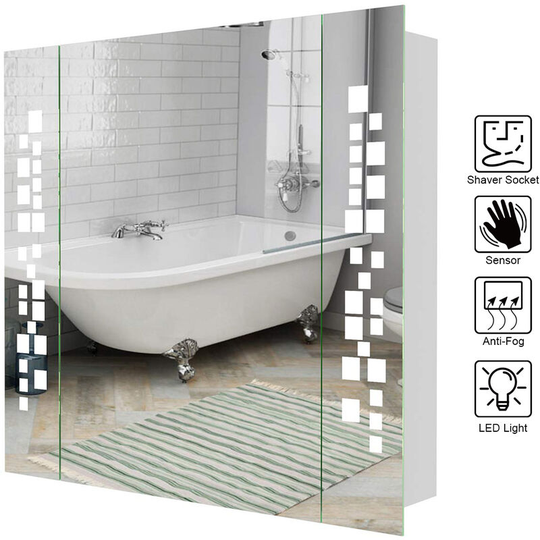 Led Illuminated Anti-fog Wall Mounted Mirror Cabinet Touch Control Switch with Shaver Socket, 600x650MM - Livingandhome