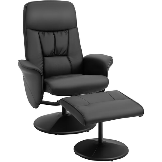 Pu Leather 2 Pcs Reclining Armchair w/ Ottoman 360° Swivel Black - Black - Homcom
