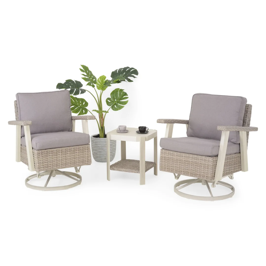 Set 2 Rotating Armchairs And Table Werner White/grey