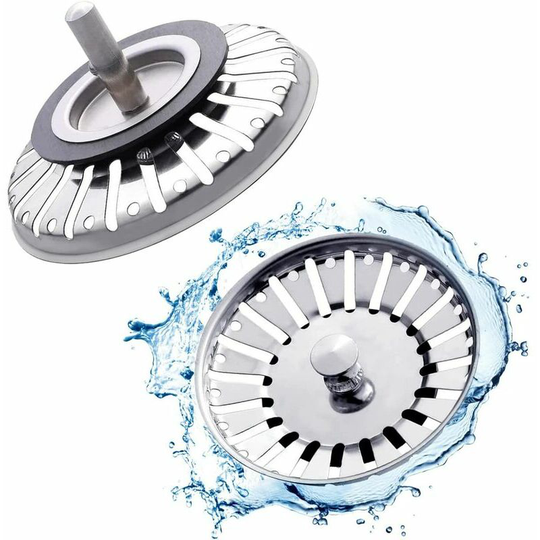 2pccs Sink filter/Stroke plug for sink sink button hole kitchen/bathroom diameter 84 mm with ball tip, in stainless steel