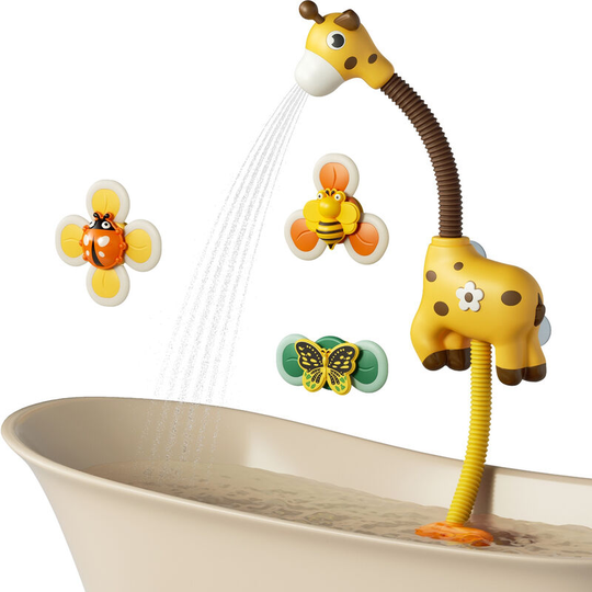 Baby Bath Toys with Shower Head Cute Giraffe Water Spray Shower Summer Bathtub Toy for Toddlers Kids, Yellow&With Spinner Toys - Yellow&With Spinner
