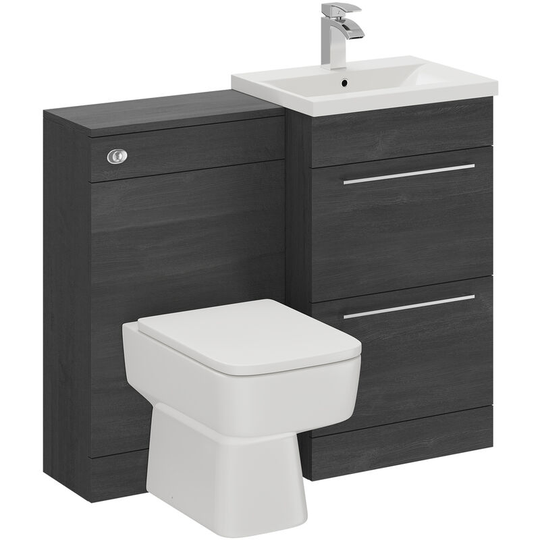 Wholesale Domestic - Napoli Nero Oak 1000mm 2 Drawer Vanity Unit Toilet Suite - Nero Oak