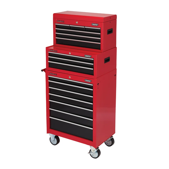 Combination Roller Cabinet And Tool Chest, 16 Drawer, Red