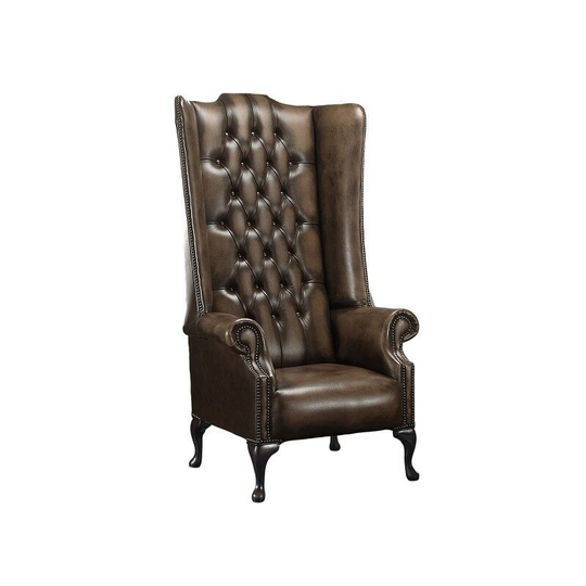Chesterfield Soho 1780's Leather High Back Wing Chair Antique Brown