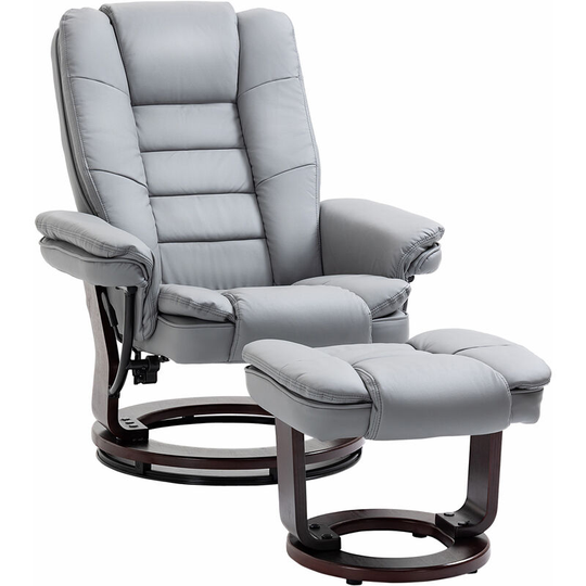 HOMCOM Swivel Manual Recliner and Footrest Set PU Leather Lounge Chair Grey - Gray