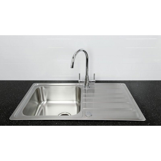 Index Kitchen Sink 1.0 Bowl Stainless Steel Reversible Monza Mixer Tap - Silver - Bristan