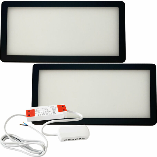 Loops - 2x matt black Ultra-Slim Rectangle Under Cabinet Kitchen Light & Driver Kit - Warm White Diffused led