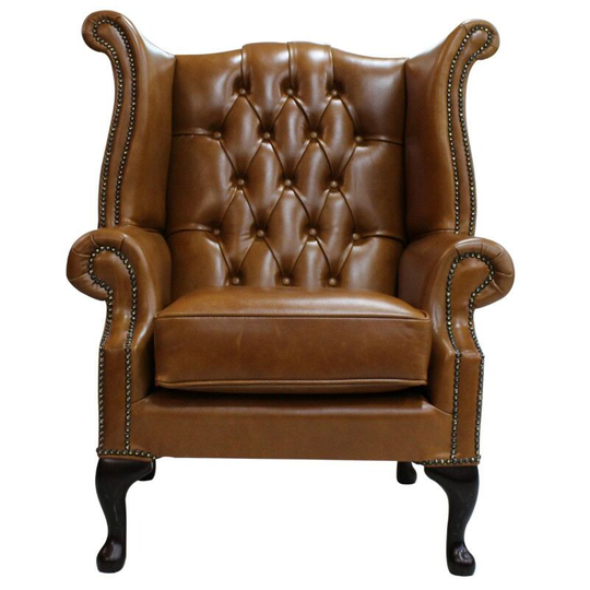 Chesterfield Queen Anne High Back Wing Chair uk Manufactured Old English Saddle
