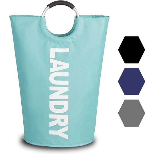 82L Laundry Hamper - Durable Handle - Waterproof Fabric Foldable Portable Laundry Bag - For Dorm, Bathroom - Light Blue