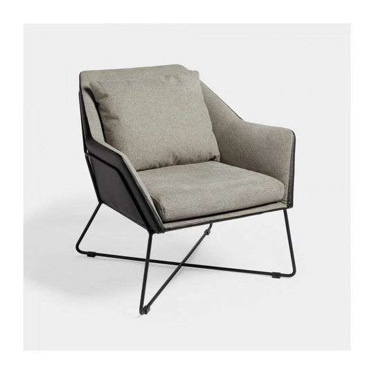 Armchair - Grey Accent Chair, Modern Contemporary Style Comfortable Reading Seat with Removable Cushion, Faux Leather Exterior & Black Metal Frame