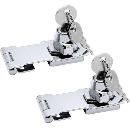 Perlerare - 2 Pairs Zinc Alloy Locking Hasps 80mm Door Hasp Latch with Padlock and Key Latch Hasp for Furniture Mailbox Cabinet Drawer Cupboard