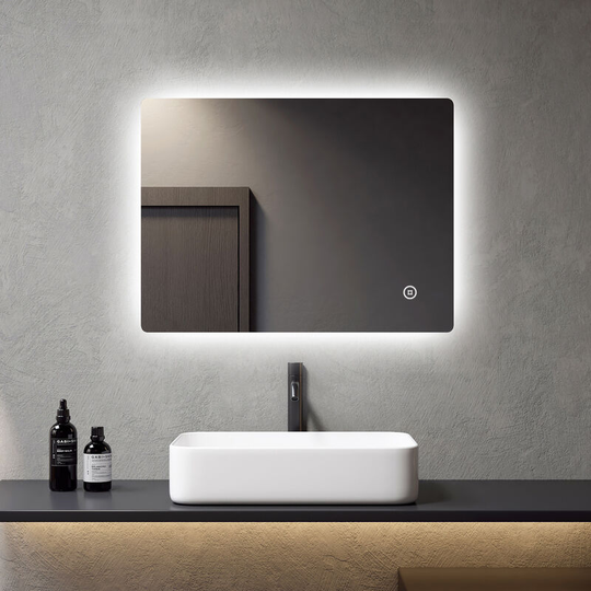 Bathroom Mirror with Illuminated 80x60cm with Demister & Touch, Vertical Horizontal Rectangular Wall-Mounted led Makeup Mirror - 80x60x3.5cm | Touch