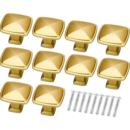 Set of 10 Drawer Knobs, Golden Aluminum Alloy Furniture Handles Door Knob for Cupboards, Door, Drawer and Cabinet, Gold
