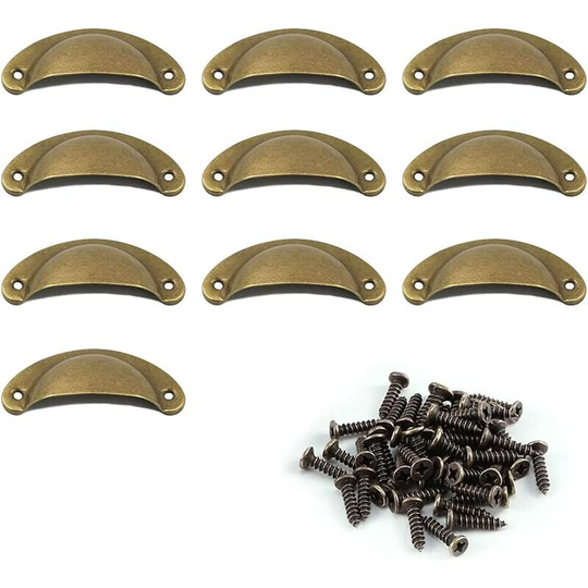 Bette Door Decoration Handle Knob Handle Shell Vintage Retro Iron Metal Handles Shells Drawer Cabinet Handle with 20 Screws (Color: Brass) 10 Pcs
