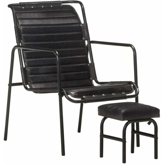 Relaxing Armchair with a Footrest Black Real Leather Vidaxl Black