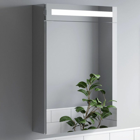 Bathroom Mirror Cabinet led Wall Mounted 700x500mm Mains Demister Shaver Storage - Silver