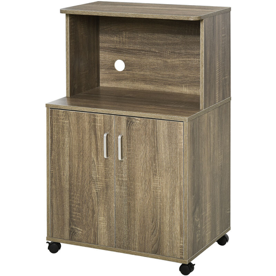 Kitchen Storage Unit Microwave Cart Trolley w/ Cabinet Wheels Shelf Grey - Grey - Homcom