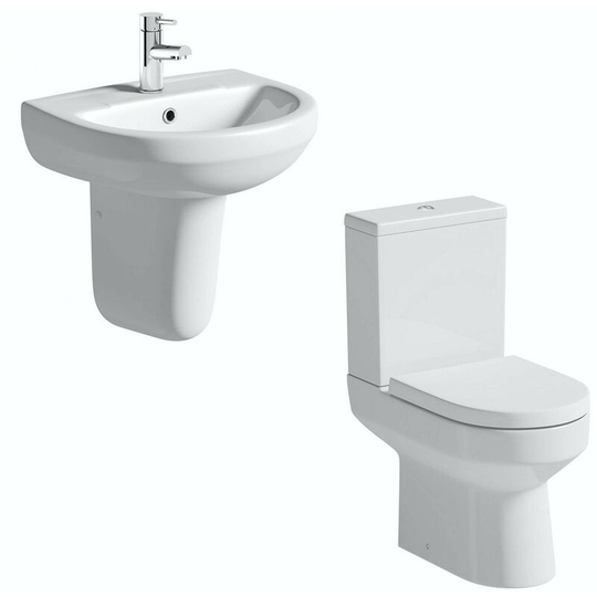 Wharfe cloakroom suite with semi pedestal basin 550mm - White - Orchard